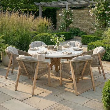 Maze - Antigua Rope Weave 6 Seat Round Dining Set - Terrazzo