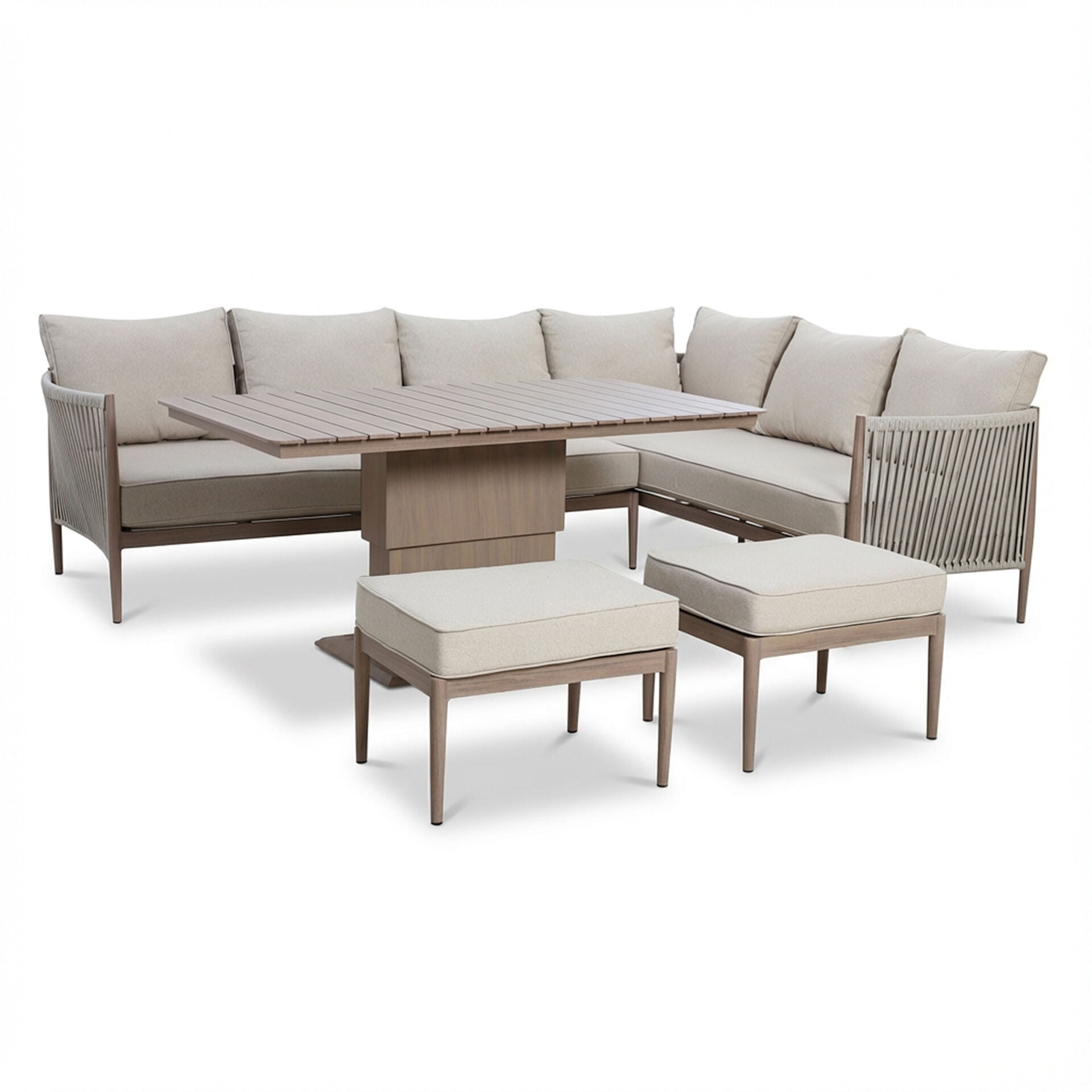 Maze - Havana Rope Weave Large Corner Dining Set
with Rectangular Rising Table & Footstools - Blythe Living