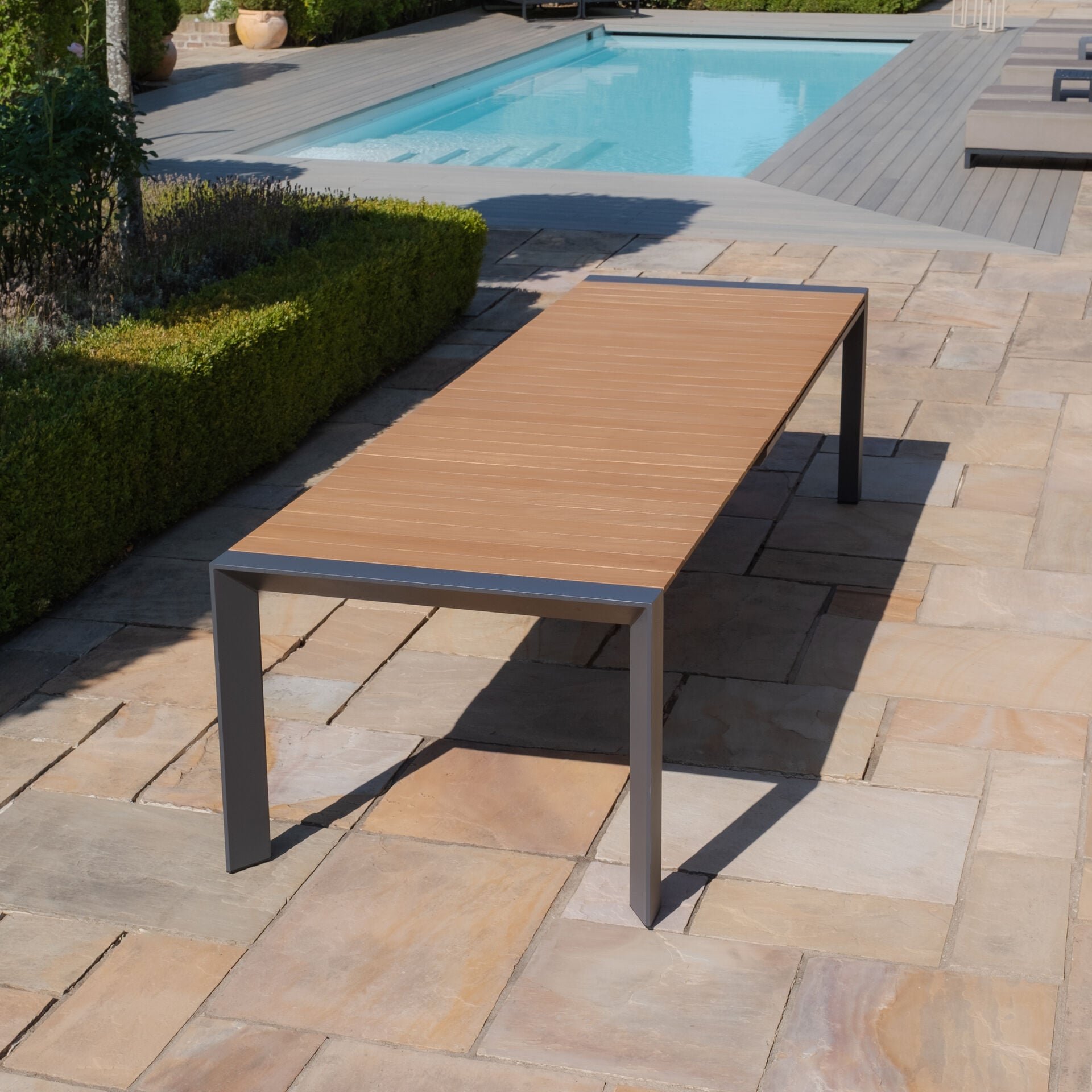Maze - Jakarta Teak Extending 6 - 10 Seat Rectangular Dining Table
with 10 Maldives Rope Weave Dining Chairs - Blythe Living