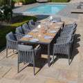 Maze - Jakarta Teak Extending 6 - 10 Seat Rectangular Dining Tablewith 10 Milan Charcoal Rope Weave Dining Chairs