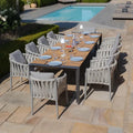 Maze - Jakarta Teak Extending 6 - 10 Seat Rectangular Dining Tablewith 10 Milan Cool Linen Rope Weave Dining Chairs