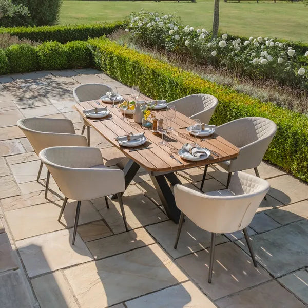 Maze - Jakarta Teak Oval Dining Tablewith 6 Outdoor Fabric Ambition Oatmeal Dining Chairs