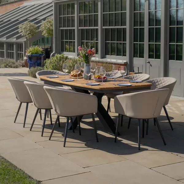 Maze - Jakarta Teak Oval Dining Tablewith 8 Ambition Oatmeal Dining Chairs