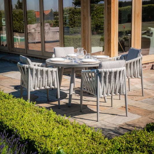 Maze - Milan Rope Weave 4 Seat Round Dining Set with Lazy Susan - Cool Linen