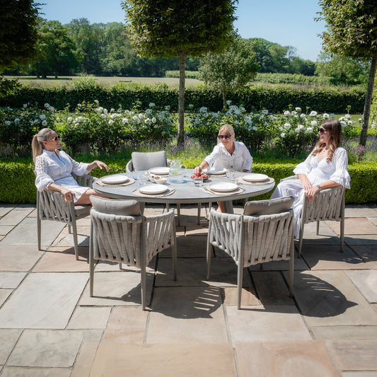 Maze - Milan Rope Weave 6 Seat Oval Dining Set with Lazy Susan - Cool Linen