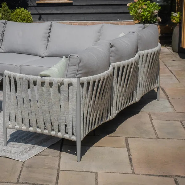 Maze - Milan Rope Weave Large Corner
with Rectangular Coffee Table & Armchair - Cool Linen - Blythe Living