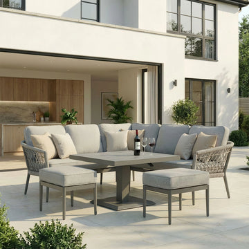 Maze - Monaco Rope Weave Small Corner Dining Setwith Square Rising Table & Footstools - Cool Linen