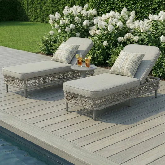 Maze - Monaco Rope Weave Sunlounger Set with Round Side Table - Cool Linen