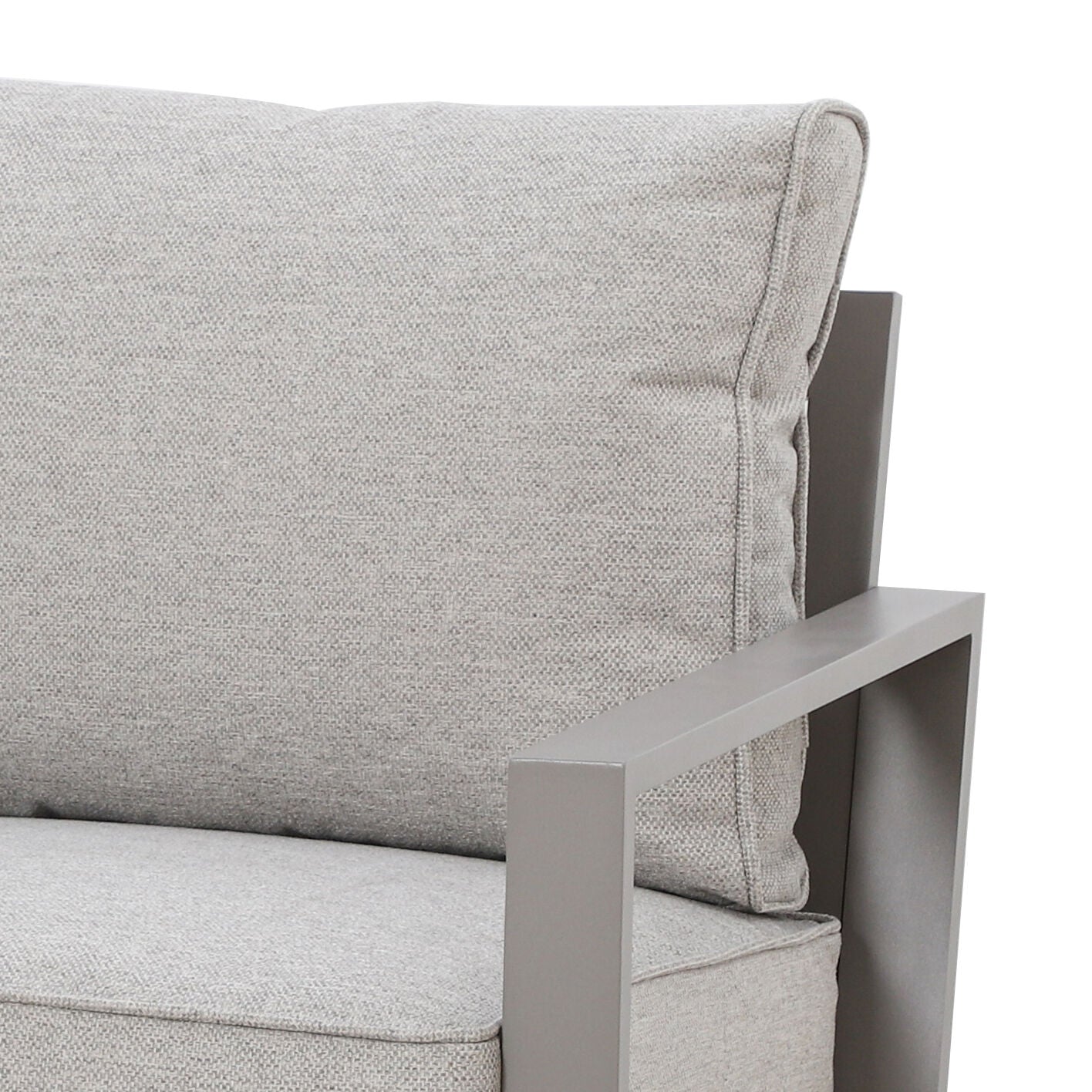 Maze - Montreal Aluminium 3 Seat Garden Sofa Dining Set
with Rising Table & Footstools - Cool Linen - Blythe Living