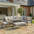 Maze - Montreal Aluminium Large Garden Corner Dining Set with Rectangular Rising Table, Footstool & Bench - Cool Linen