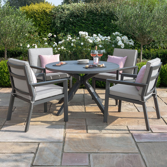 Maze - New York 4 Seat Round Aluminium Dining Set - Dove Grey