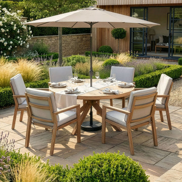 Maze - New York 6 Seat Round Aluminium Dining Set - Wood Effect