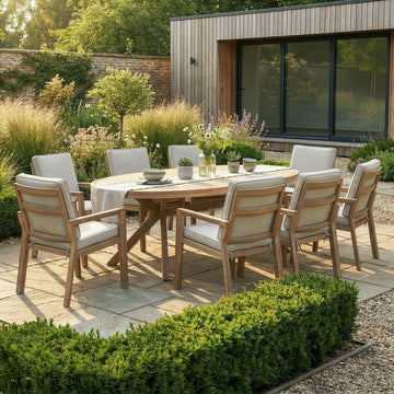 Maze - New York 8 Seat Oval Aluminium Dining Set - Wood Effect - Blythe Living