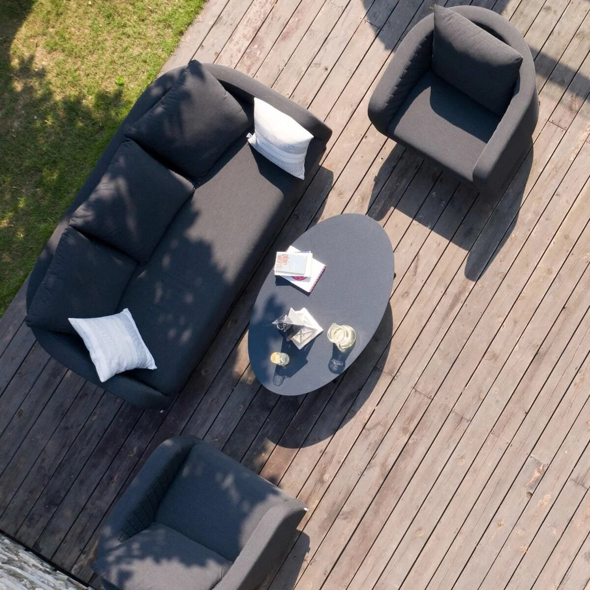 Maze - Outdoor Fabric Ambition 3 Seat Sofa Set with Oval Coffee Table - Charcoal