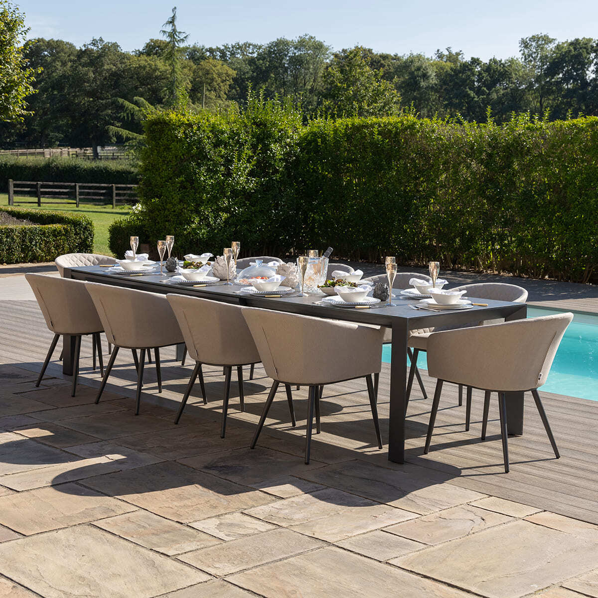 Maze - Outdoor Fabric Ambition 6 - 10 Seat Extending Dining Set - Oatmeal