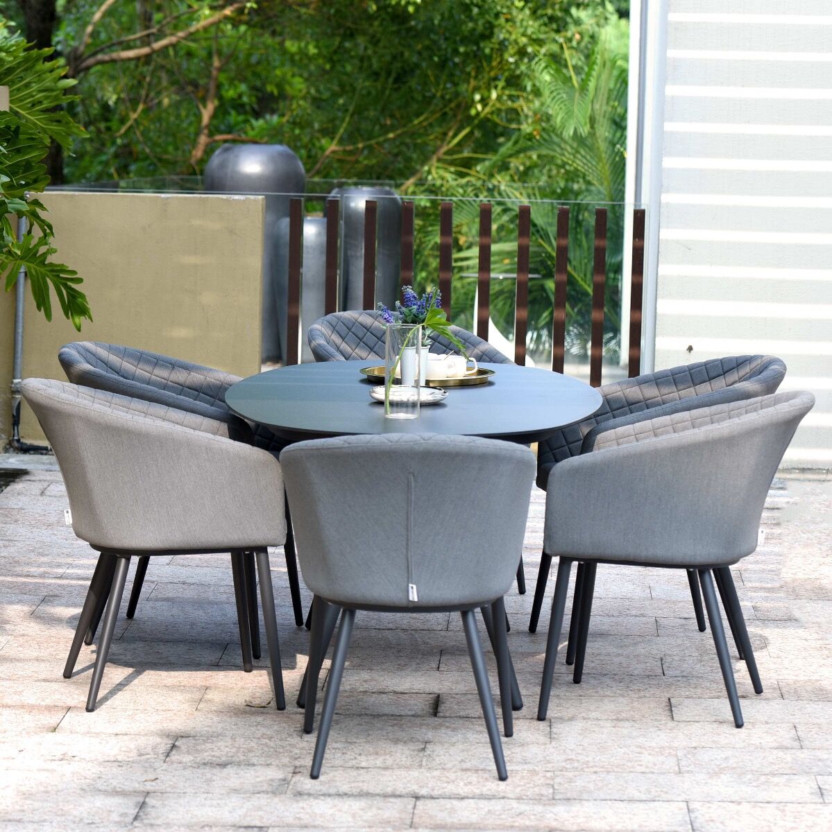 Maze - Outdoor Fabric Ambition 6 Seat Oval Dining Set - Flanelle