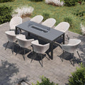 Maze - Outdoor Fabric Ambition 8 Seat Rectangular Dining Set with Fire Pit Table - Oatmeal