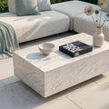 Maze - Outdoor Fabric Cannes Small Corner Sofa Set
with Rectangular Marble Effect Coffee Table - Pebble - Blythe Living