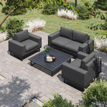 Maze - Outdoor Fabric Ethos 2 Seat Sofa Set - Charcoal with Square Coffee Table