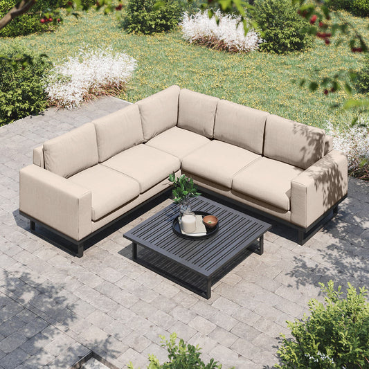 Maze - Outdoor Fabric Ethos Corner Group - Oatmeal With Square Coffee Table