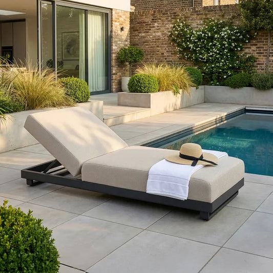Maze - Outdoor Fabric Ibiza Sunlounger - Latte