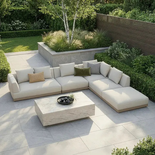 Maze - Outdoor Fabric Lyon Large Corner Sofa Set - Pebble