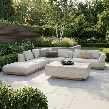 Maze - Outdoor Fabric Lyon Left-Handed Large Corner Sofa Set - Pebble