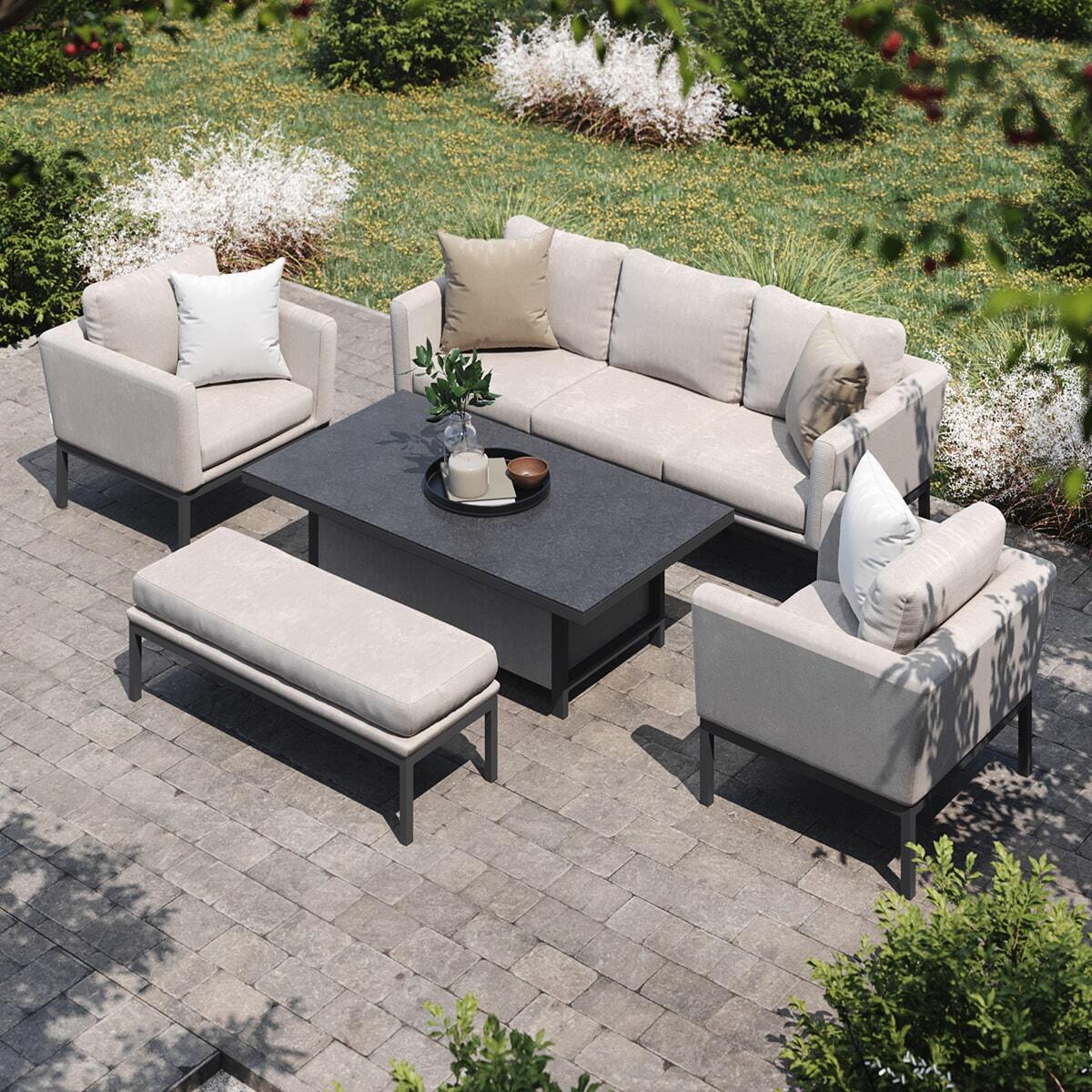 Maze - Outdoor Fabric Pulse 3 Seat Sofa Set with Rising Table - Oatmeal