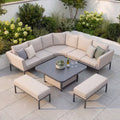 Maze - Outdoor Fabric Pulse Deluxe Square Corner Dining Set
with Rising Table - Oatmeal - Blythe Living