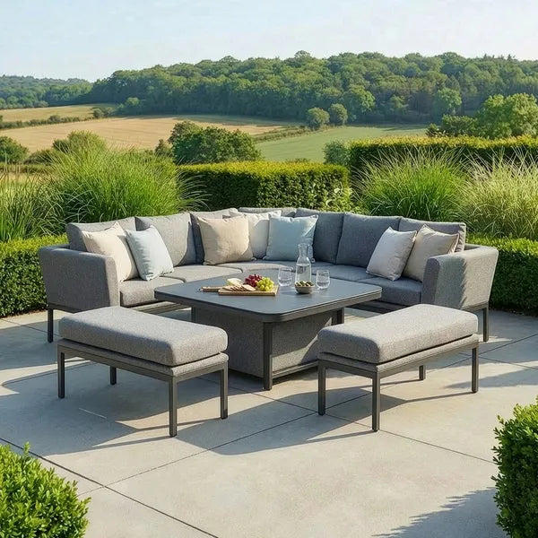 Maze - Outdoor Fabric Pulse Deluxe Square Corner Dining Set
with Rising Table - Zinc Grey - Blythe Living