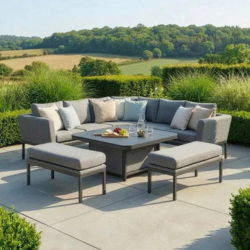 Maze - Outdoor Fabric Pulse Deluxe Square Corner Dining Set
with Rising Table - Zinc Grey - Blythe Living