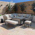 Maze - Outdoor Fabric Pulse Rectangular Corner Dining Set with Rising Table - Oatmeal