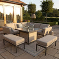 Maze - Outdoor Fabric Pulse Square Corner Dining Set with Fire Pit Table - Oatmeal