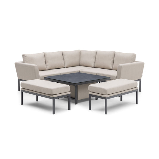 Maze - Outdoor Fabric Pulse Square Corner Dining Set with Rising Table - Oatmeal