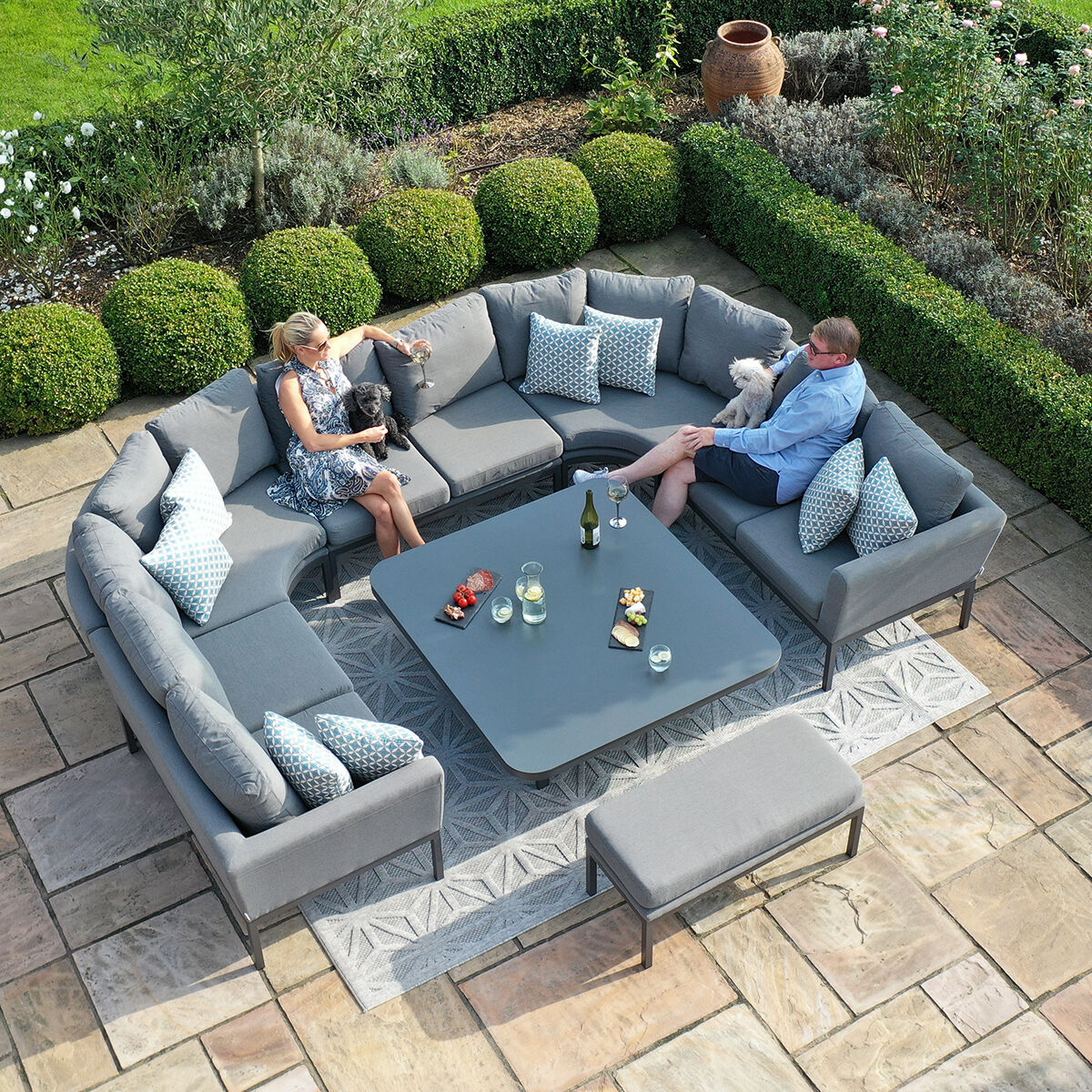 Maze - Outdoor Fabric Pulse U Shape Corner Dining Set with Rising Table - Flanelle