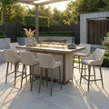 Maze - Outdoor Fabric Regal 8 Seat Rectangular Bar Setwith Fire Pit Table - Latte