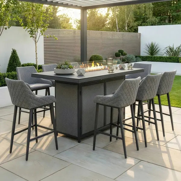 Maze - Outdoor Fabric Regal 8 Seat Rectangular Bar Setwith Fire Pit Table - Zinc Grey