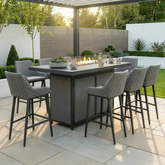 Maze - Outdoor Fabric Regal 8 Seat Rectangular Bar Setwith Fire Pit Table - Zinc Grey