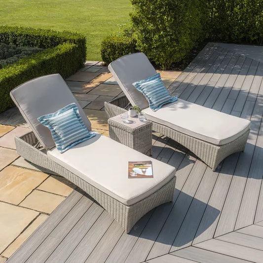 Maze - Oxford Rattan Sunlounger Set - Ceramic Glass