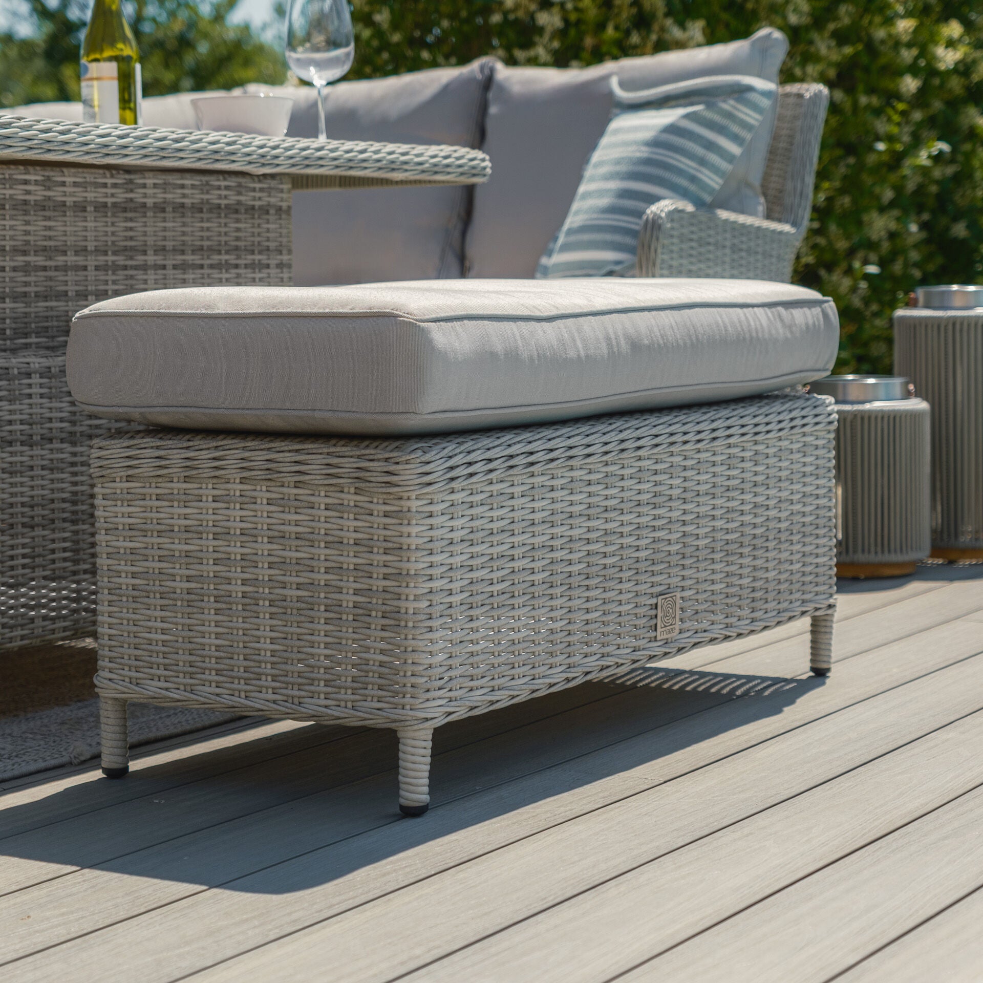 Maze - Oxford Royal Rattan Corner Dining Sofa Set
with Ice Bucket & Rising Table - Ceramic Glass - Blythe Living