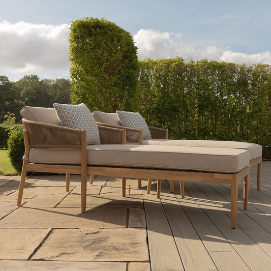 Maze - Porto Rope Weave Double Sun Lounger Set with Small Round Coffee Table