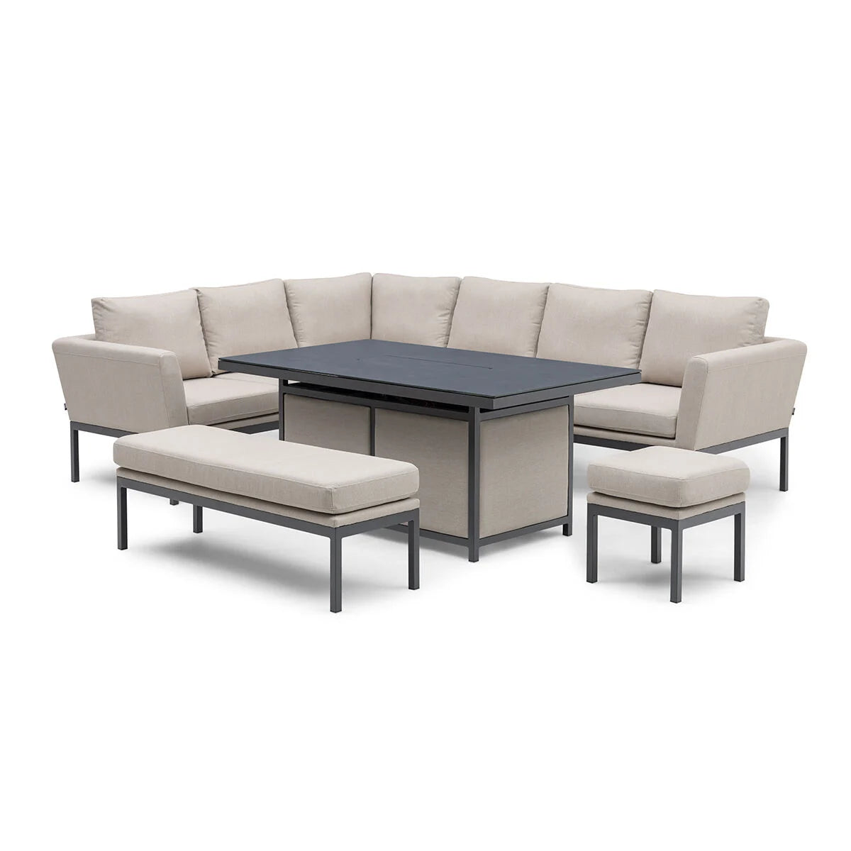 Maze - Pulse Rectangular Corner Dining Set with Fire Pit Table - Oatmeal