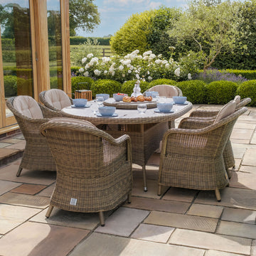 Maze - Winchester 6 Seat Oval Dining Setwith Heritage Dining Chairs & Woven Lazy Susan - Ceramic Glass