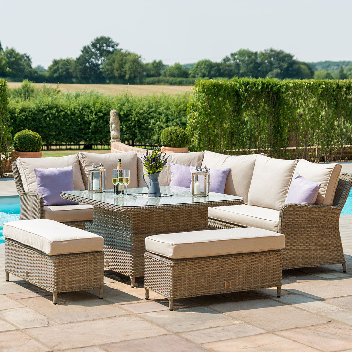 Maze - Winchester Royal Corner Rattan Dining Set with Ice Bucket & Rising Table