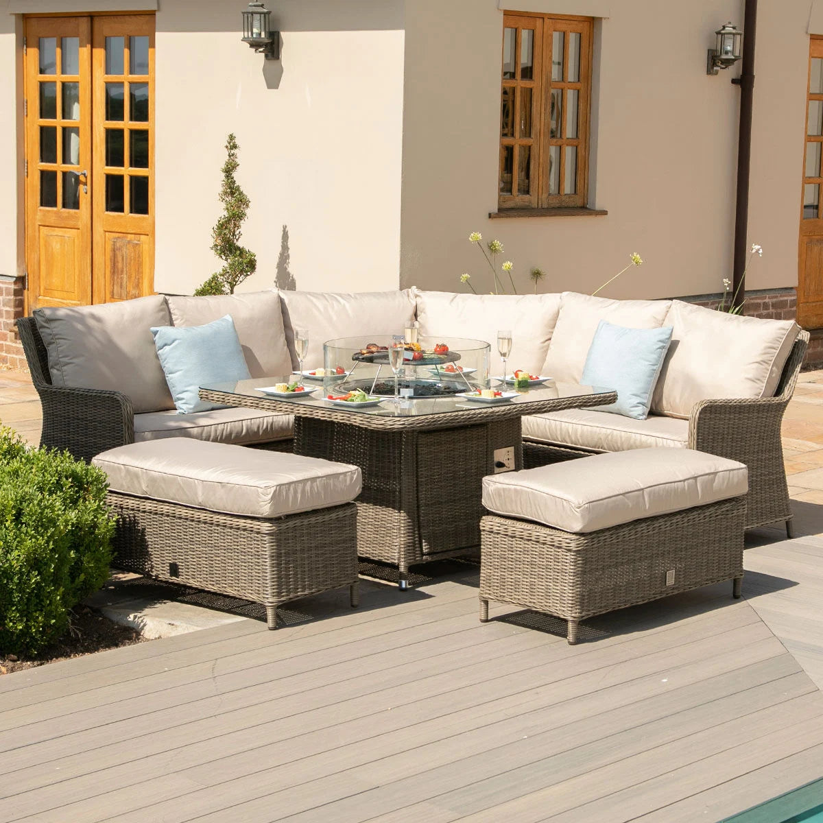 Maze - Winchester Royal Rattan Corner Dining Sofa Set with Fire Pit Table