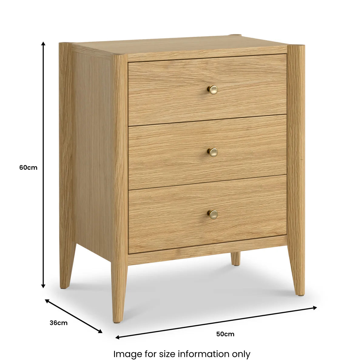 Moda Solid Oak 3 Drawer Bedside Table
