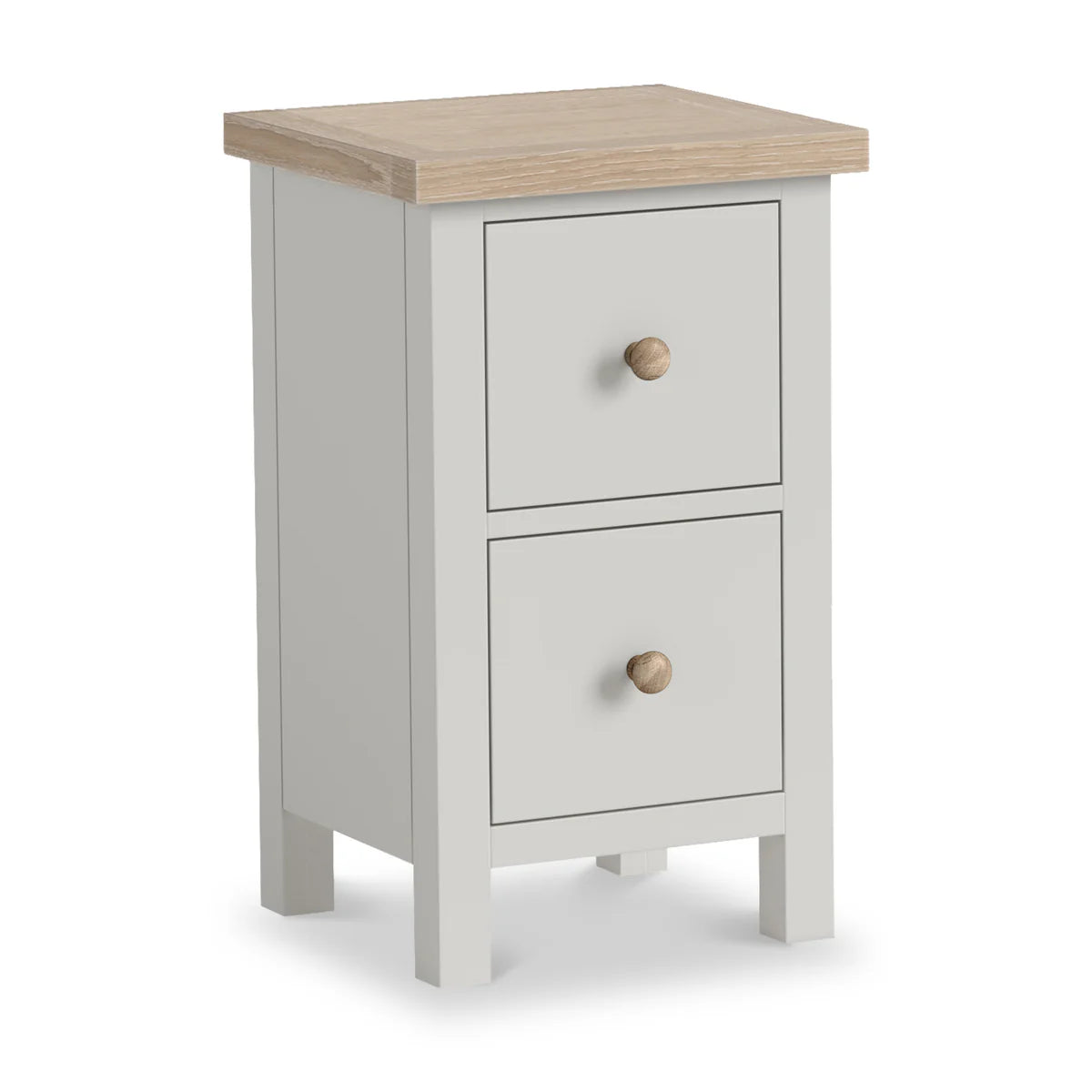 Modern Country 2 Drawer Slim Bedside Table - Stone Grey
