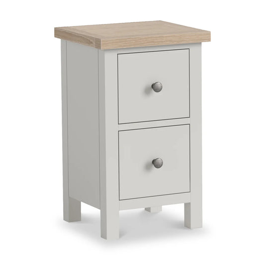 Modern Country 2 Drawer Slim Bedside Table Stone Grey