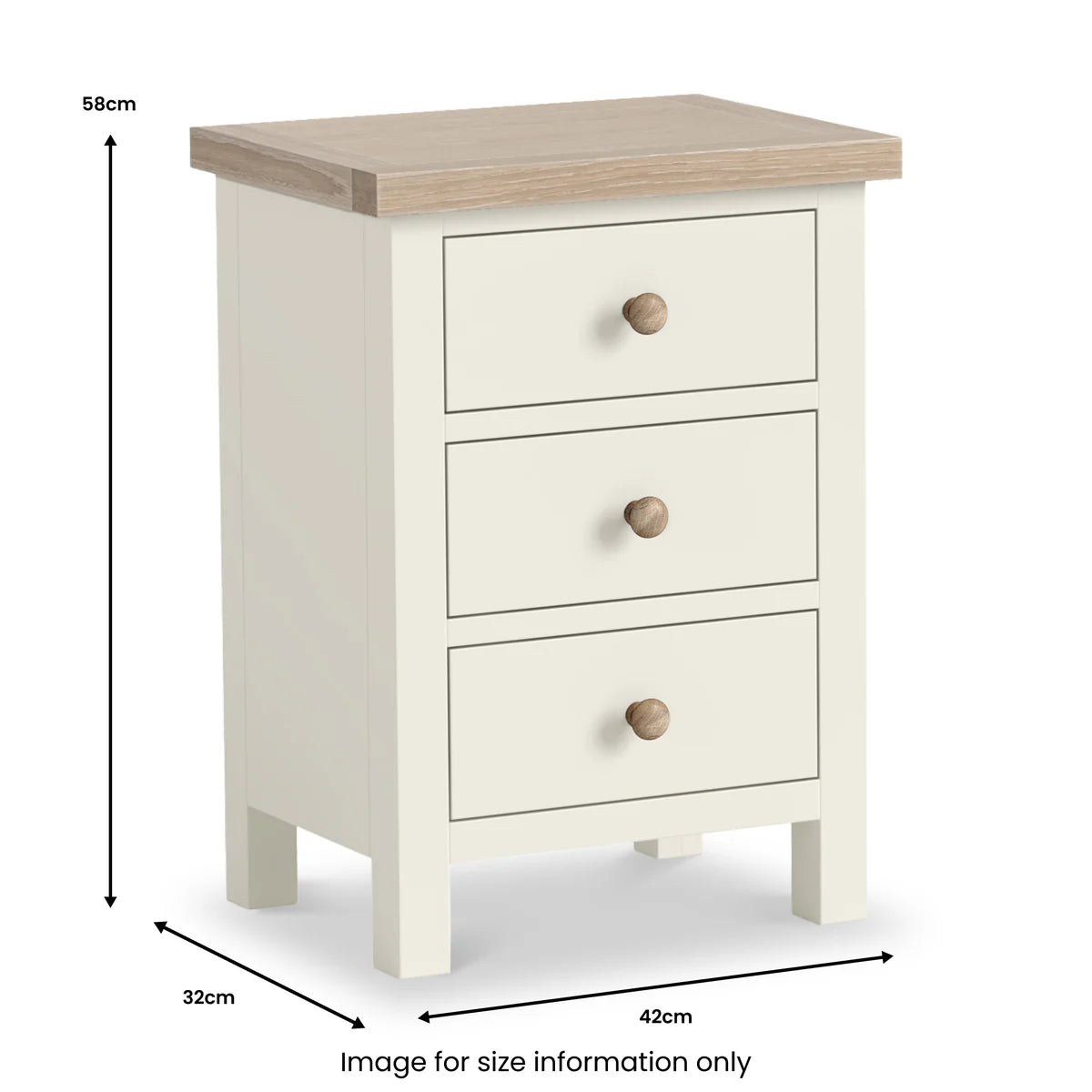 Modern Country 3 Drawer Bedside Table - Coconut White