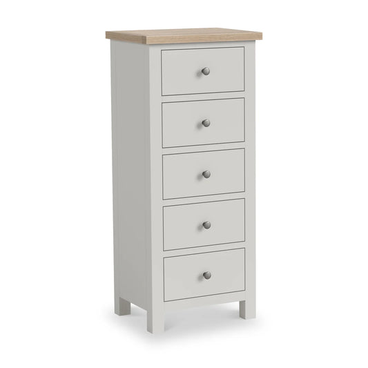 Modern Country 5 Drawer Tallboy Chest - Stone Grey